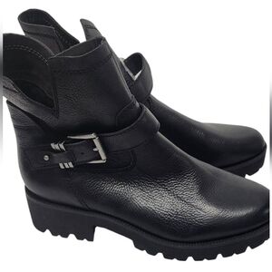 Black Leather Ankle Boots with Buckle